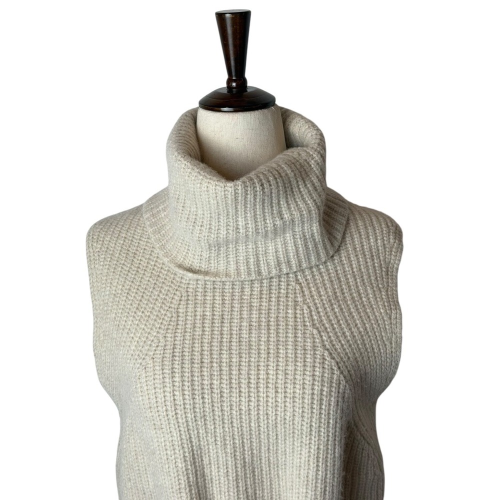 Vince Sweater Women Medium Ivory‎ Knit Wool Cashmere Pointelle Turtleneck Tie - Picture 4 of 10